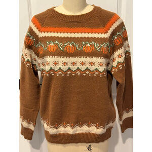 Women's LOVELO Brown & Orange Pumpkin Crew Neck Sweater S
